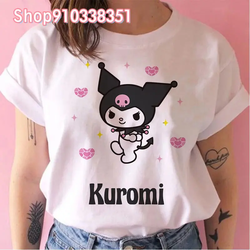 Girl Top Funny Cartoon T Shirt Kuromi Women T Shirt My Melody Lovely Tshirt Letter Kawaii Sweet T-Shirts Comfort Tops Drop,ship