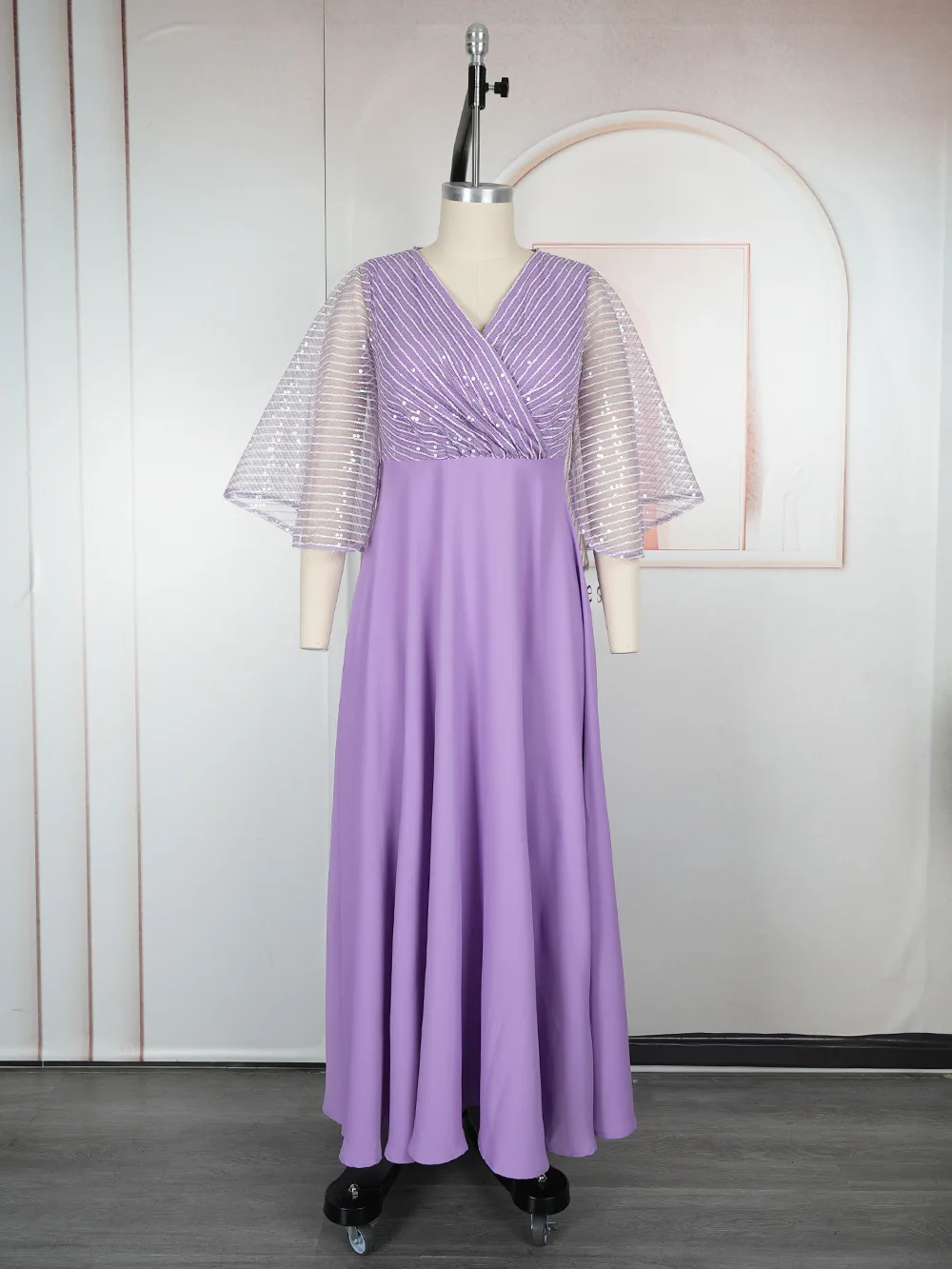 

New Elegant Women Evening Dresses Sequin Mesh Sleeve Long Dress African Dashiki Outfit Party Prom Birthday Gown Female Clothes