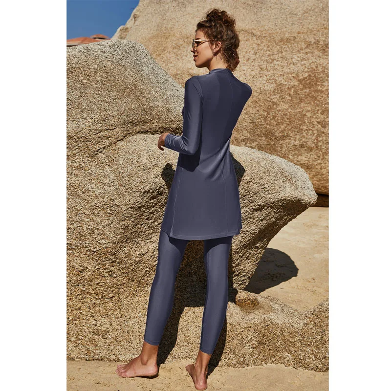 2 Cái Bộ Burkini Phụ Nữ Hồi Giáo Quần Áo Hồi Giáo Swimwears 2023 Abaya Đồ Bơi Tay Dài Cổ Tròn Mặc Đi Biển