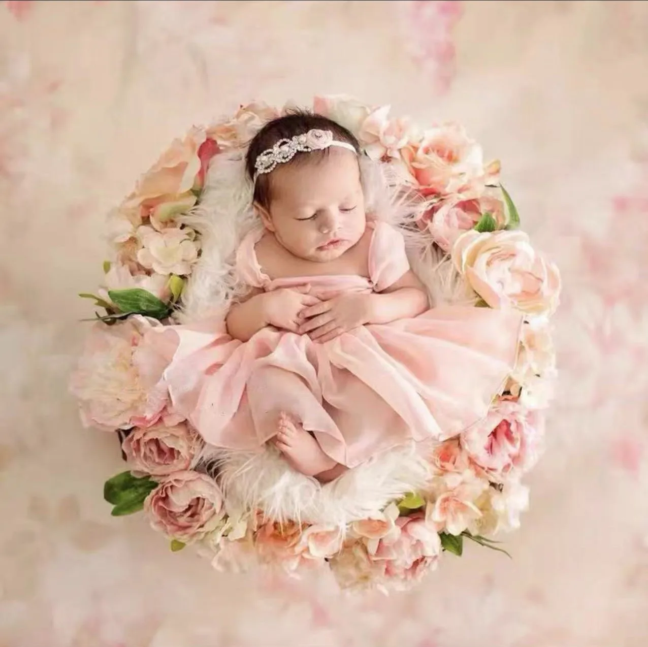 Newborn Baby Girl Outfit  Photography Props Jumpsuit Pants Pink Sleeveless Summer Chiffon Splice 0-3 Months