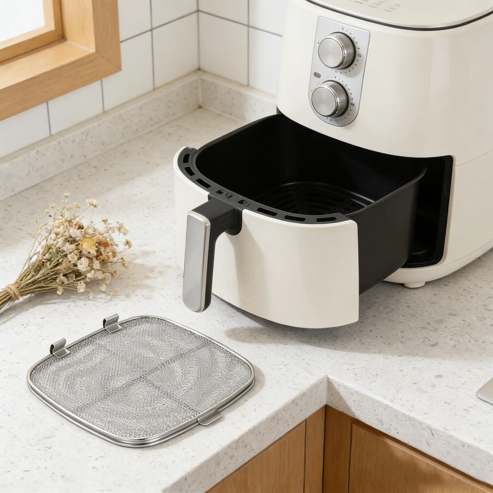 Stainless Steel Air Fryer Splatter Shield Removable Grease Guard for Kitchen Cooking Pan Oil Mesh Protector Anti Splash Cover