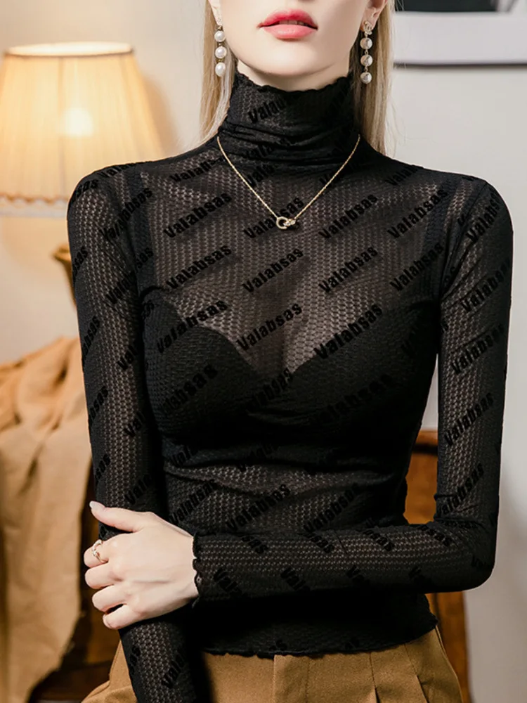 

Элегантный облегающий танцевальный топ с высоким воротом и длинными рукавами для женщин, классическая майка для выступлений на сцене, костюм, тренировочная футболка