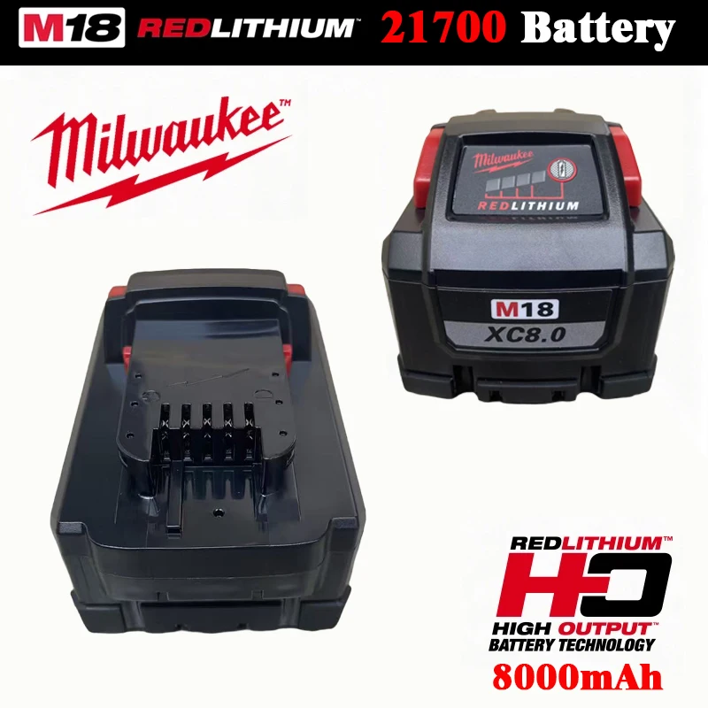 

Оригинальный литий-ионный аккумулятор Milwaukee M18 8.0 Ач 18 В XC с элементами 21700, перезаряжаемый, совместим со всеми инструментами серии M18, 48-11-1880