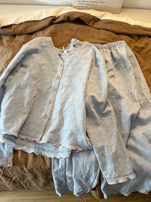 

Комплект домашней одежды больших размеров (до 300 фунтов) в корейском стиле, однотонный, с длинными рукавами, для весны и осени, милый и простой