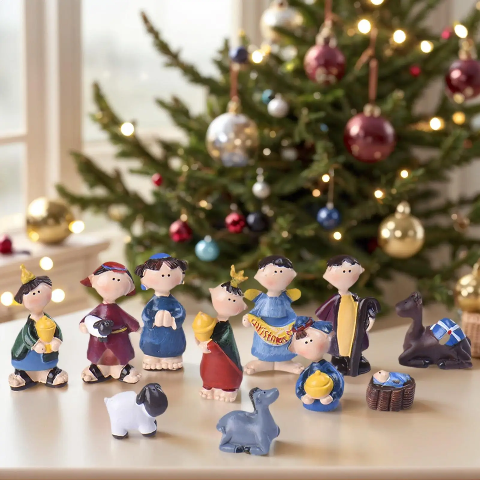 Nativity Sets Figures Resin Nativity Scene Set Indoor Decoration 11 Pieces Mini Decor Figurines Toys Christian Family Tabletop