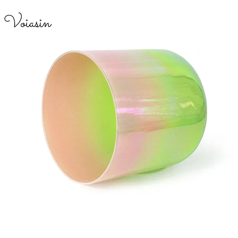 6/7/8/9/10Inch Gradient Pink Green Clear Chakra Crystal Singing Bowl High Transparency Cosmic Light Sound Therapy Top-level Set