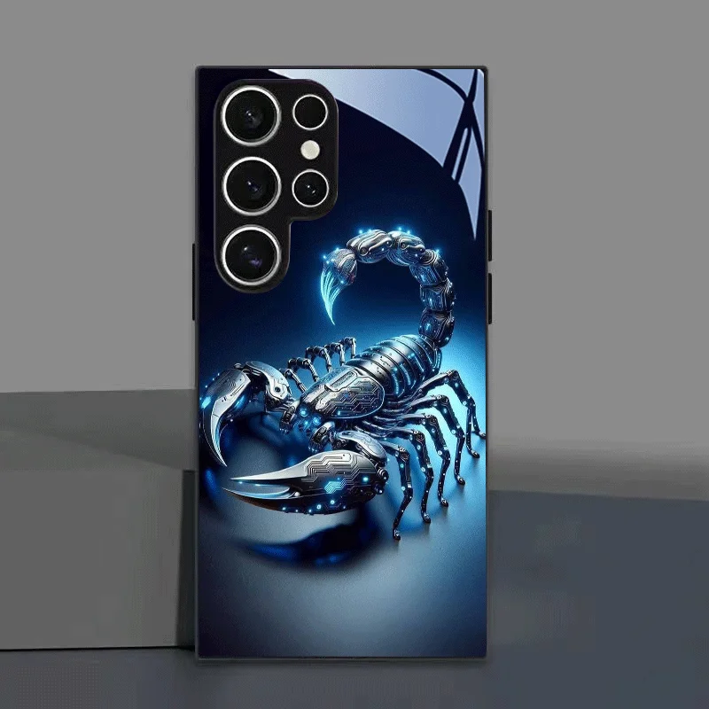 

Blue light mechanical scorpion pattern tempered glass phone case for galaxy S26 S25 S24 S23 S22 S21 S20 FE Ultra Plus anti-fall