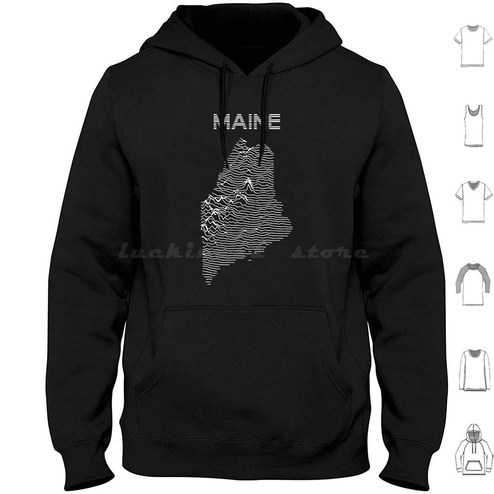 Maine-Retro-Minimalist-Lines-Topographic-Map Hoodies Long Sleeve Data Viz Beautiful Joy Plot Unknown Pleasures