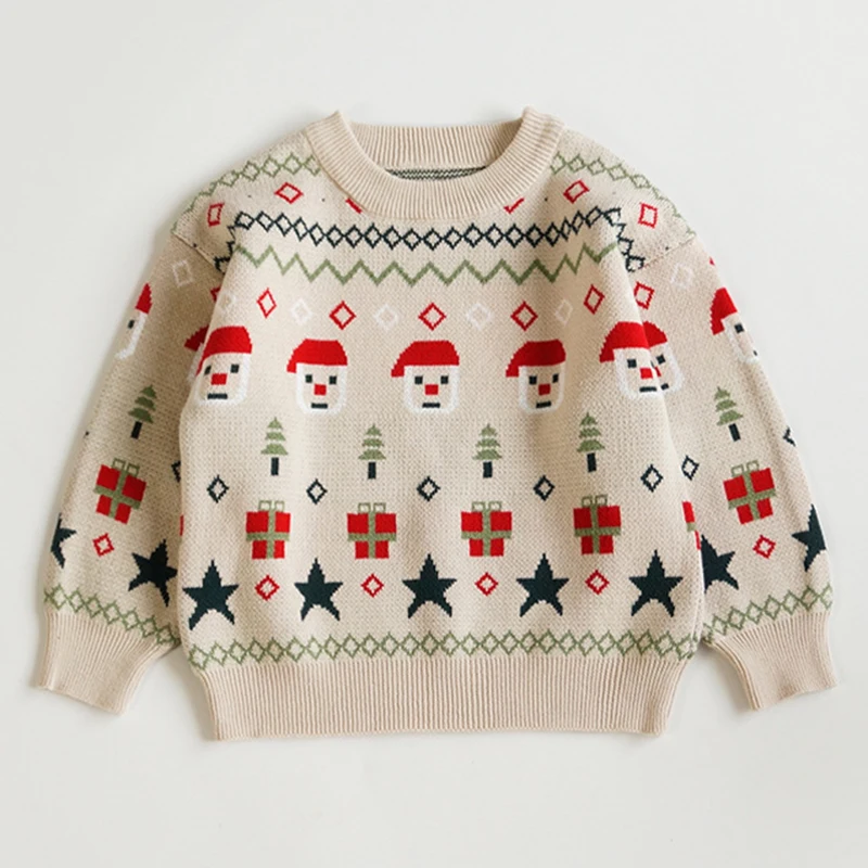 

Autumn Winter Santa Claus Gift Baby Girls Sweaters New Year Kids Boys Girls Christmas Print Knitting Pullovers Children Sweaters