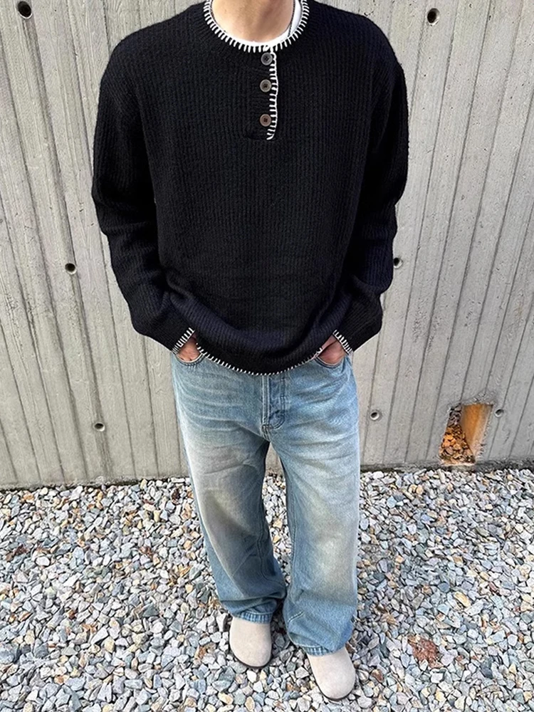 

American Sle Lazy Sle Men's Knitted Sweater Henry Collar Autumn Winter High End Feeling CleanFit Knitwear Outerwear