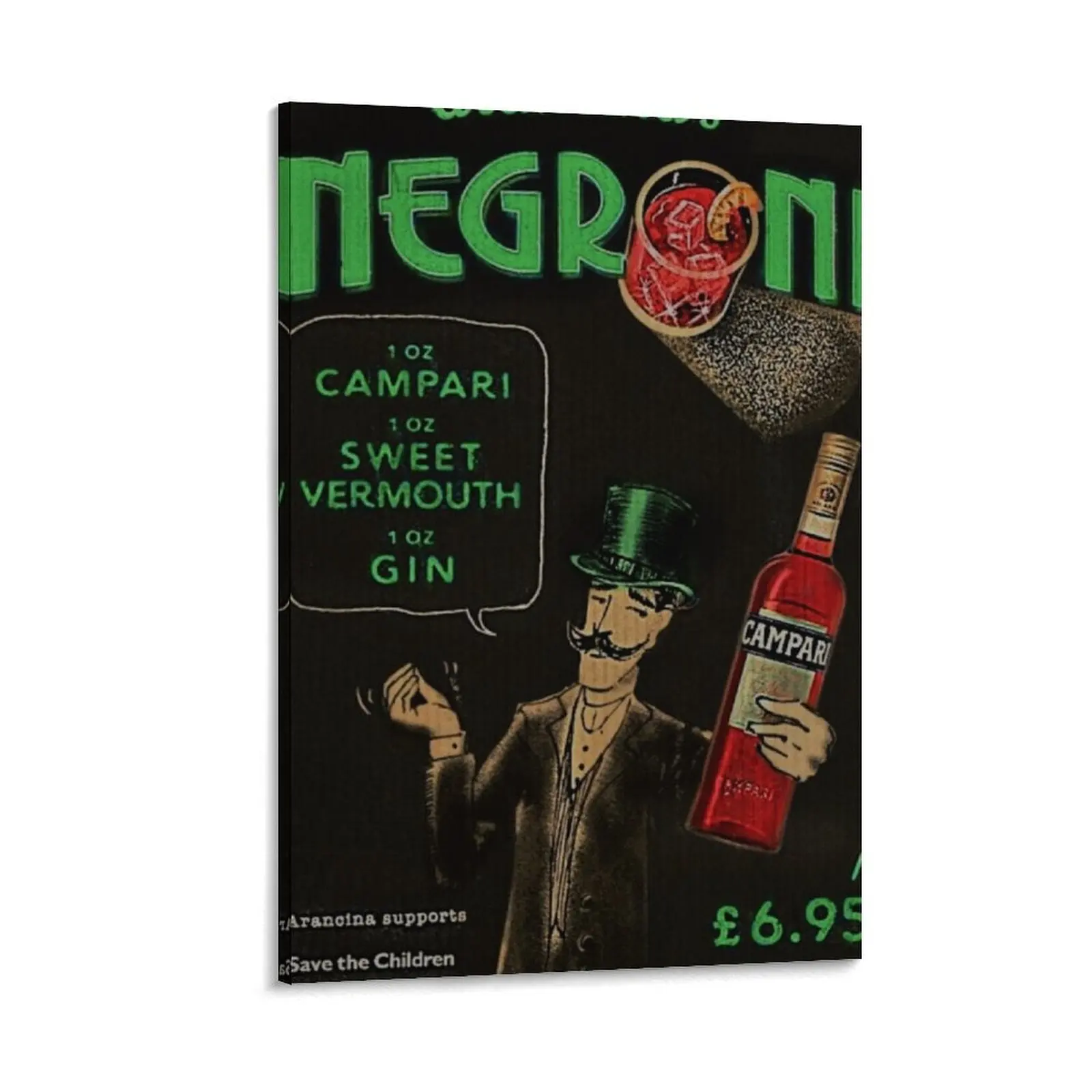 Vintage Green Arancinas Negroni Campari Sweet Vermouth Gin Cocktails Advertising Poster Canvas Painting decor