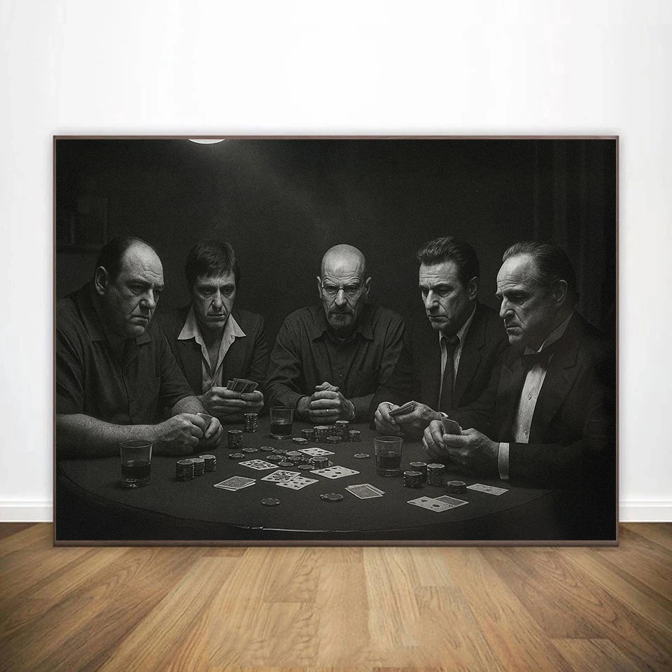 Black and White Gangster Movie Scarface Godfather Play Poker Posters Prints Canvas Painting Wall Art Picture for Room Home Decor