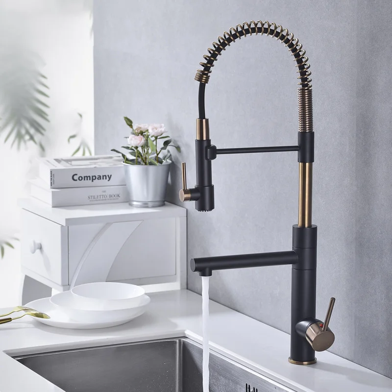 Kitchen Faucets Spring Universal Rotating Retractable Hot and Cold Water Kitchen Vegetable Basin Sink Available Double Faucet