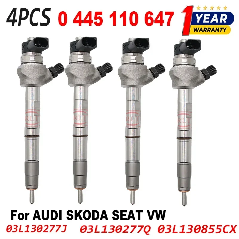 4PCS 0445110647 Euro5 0 445 110 647 03L130277Q 03L130277J For AUDI SKODA SEAT VW 03L130855CX 0986435166 Diesel Engine Injector