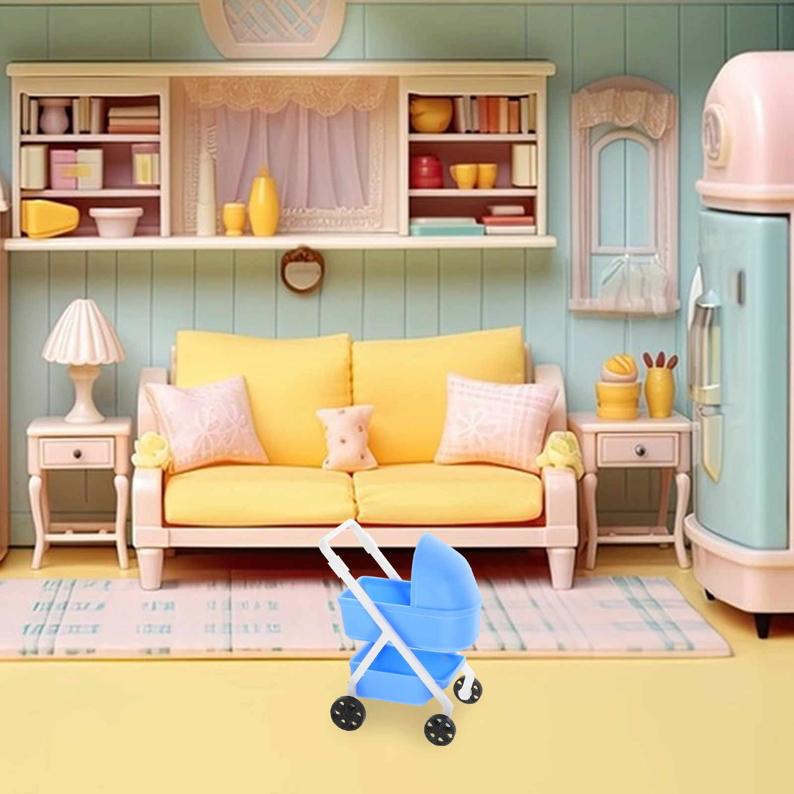 

Mini Stroller For Dollhouse 1:12 Scale Lightweight Realistic Plastic Stroller Compatible With Mini House Decor Kids Pram