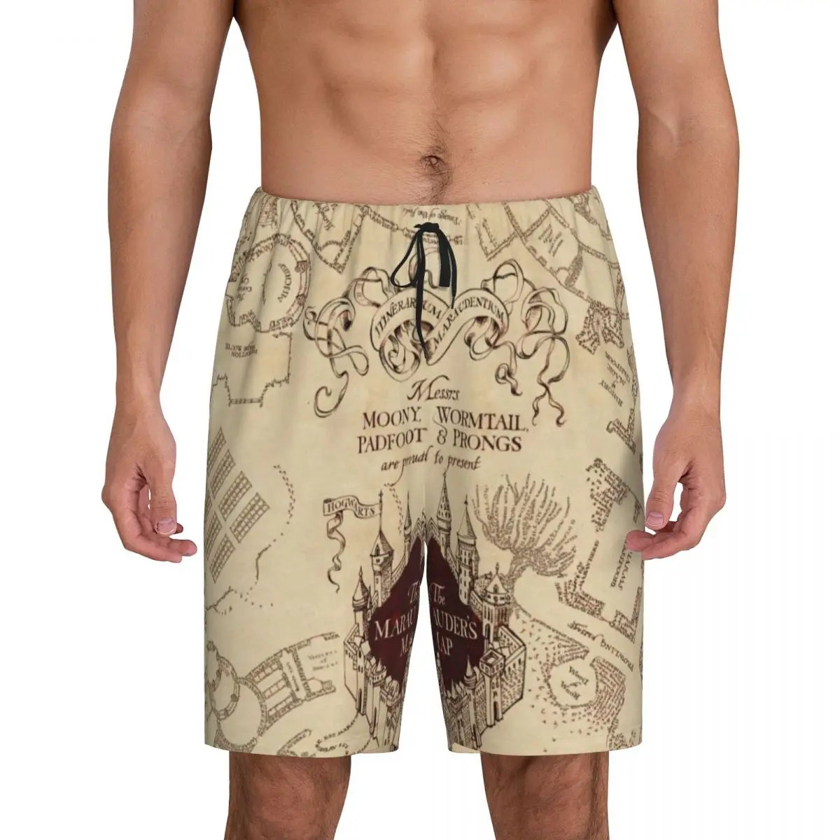

Custom Magic Marauders Map Pajama Bottoms for Men Lounge Sleep Shorts Stretch Sleepwear Pjs with Pockets
