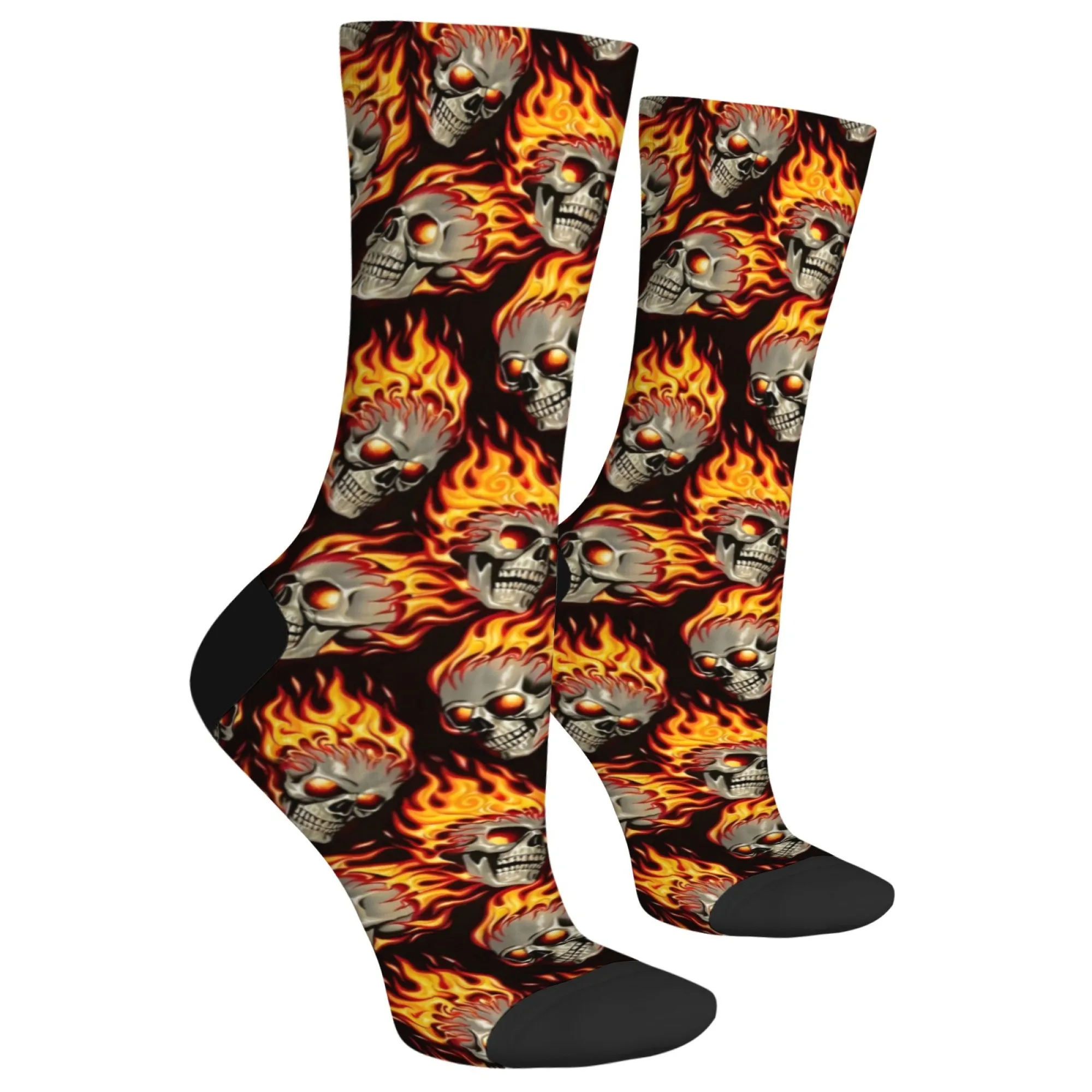جوارب Dark Punk Flaming Skull Crew، جوارب مطبوعة على شكل جمجمة على الطراز القوطي، هدية فريدة لعشاق الثقافة الفرعية والملابس الشارع #2