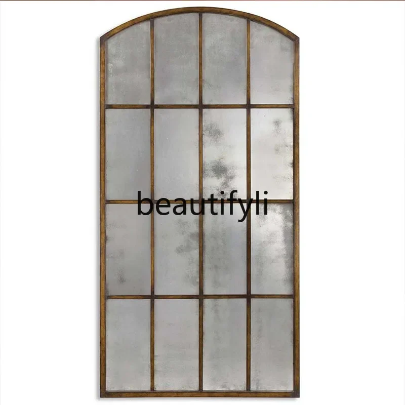 E182 Vintage bedroom home decorative mirror arch art dining room false window full body mirror attached to the wall
