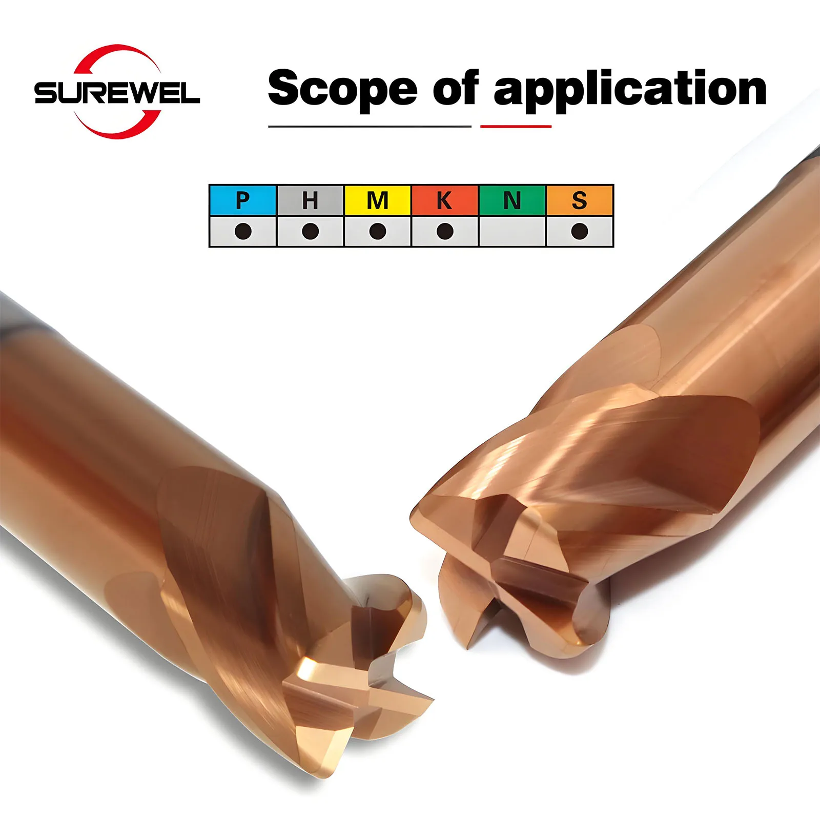 SUREWEL bull nose end mill Hi Feed,for roughing and deep slotting HRC68 Solid carbide R0.5 R1 R2 4 flute radius Milling Cutter