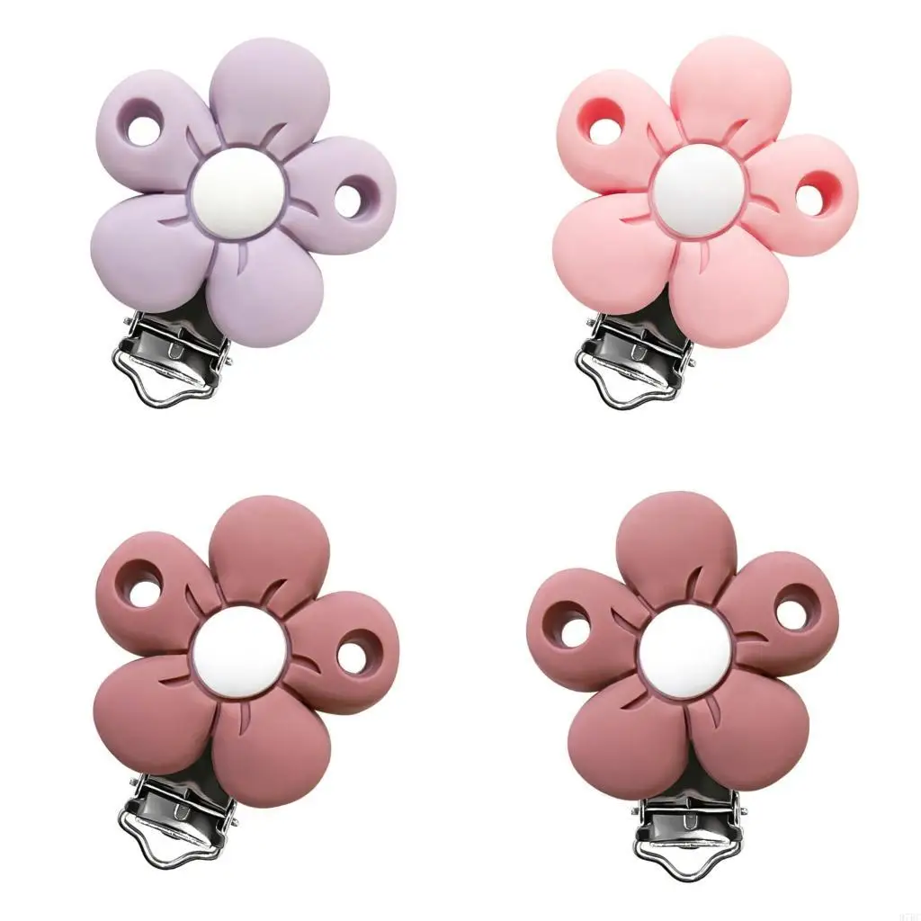 

97BC Baby Pacifier Attachment Secure Silicone Clip With Flower Design