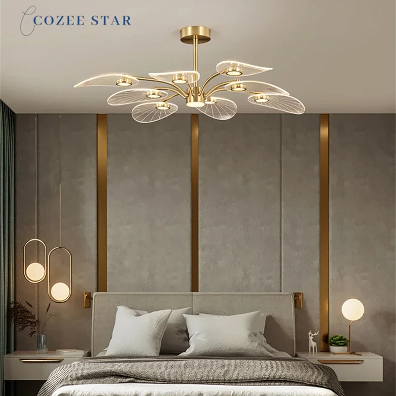 Plafonnier LED en cuivre acrylique au design nordique moderne, luminaire décoratif d'intérieur, idéal pour une chambre à coucher, un salon, une villa ou un hôtel