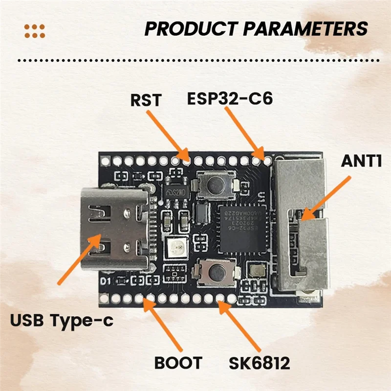 لوحة تطوير A29F-ESP32-C6 مع مذبذب كريستال RGB LED 4 ميجابايت فلاش USB Type-C منفذ RISC-V 32 بت وحدة بلوتوث Wifi6 #4