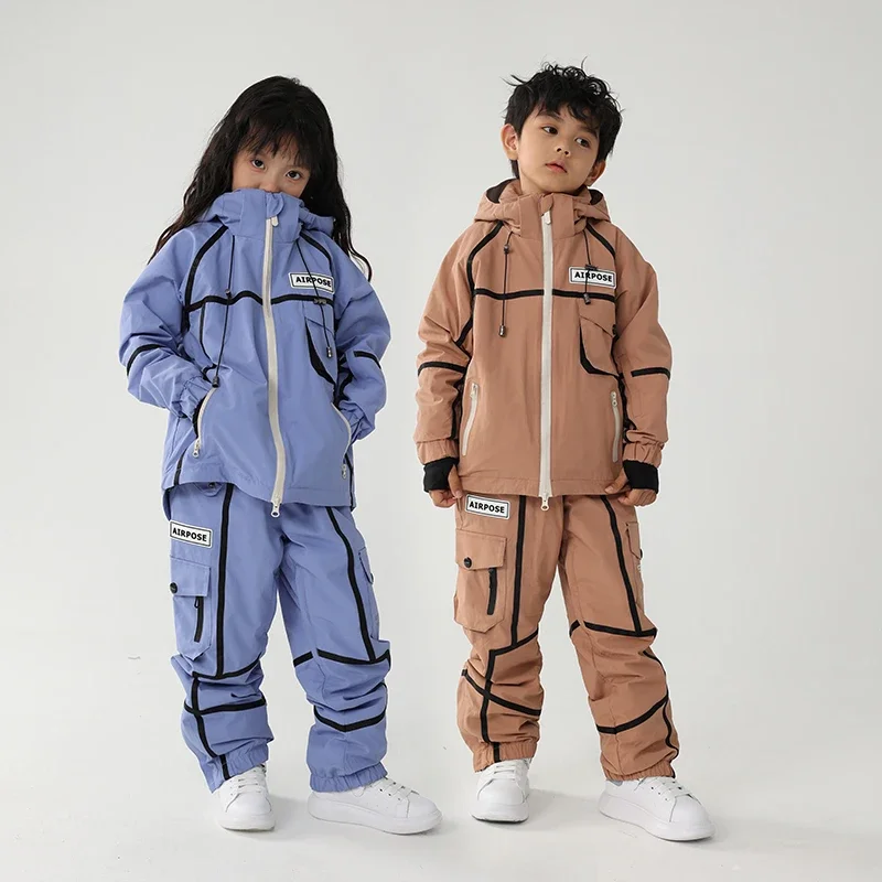 2024 Winter New Kids Ski Set Overalls Children Ski Suit Girls  Warm Windproof Waterproof Outdoor Snowboard Boys Jacket Clothing