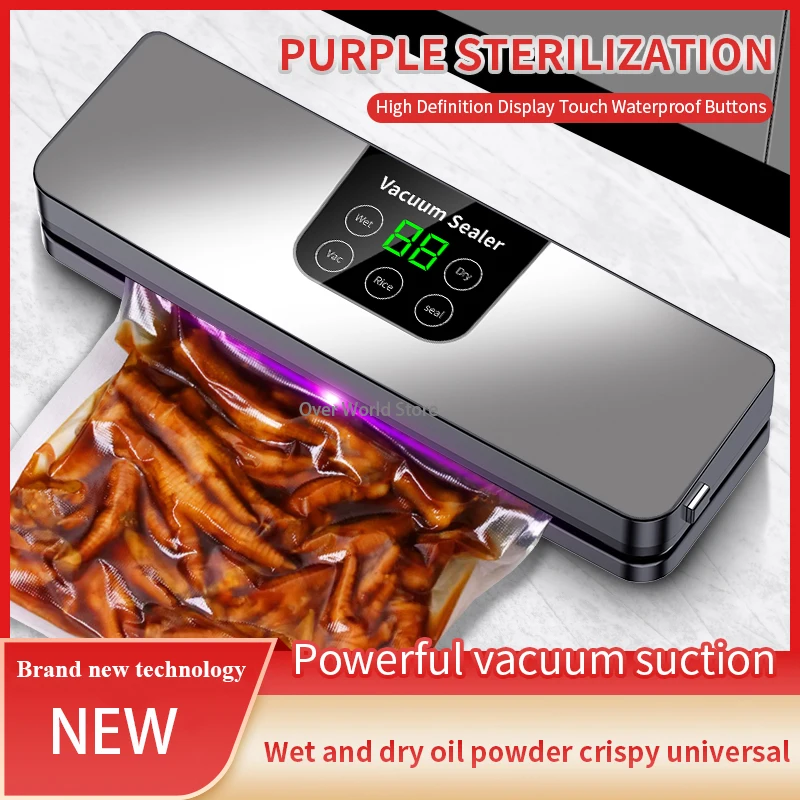 Electric Vacuum Sealer Machine Dry/Wet Food Packaging Seal To Keep Fresh Touch Buttons Digital Display Detachable Cleaning