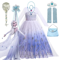 2024 Disney Frozen 2 Cosplay Costume for Girls Snow Queen Long Dresses Anna & Elsa Princess Dress Halloween Party Carnival Cloth