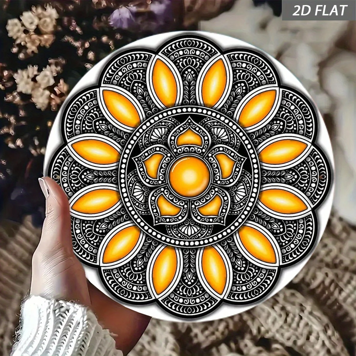 Black & Gold Octagon Mandala Wall Art, 2D Flat Iron Bohemian Geometric Decor for Cave Bar Studio, Vintage Indian Round Metal Sig