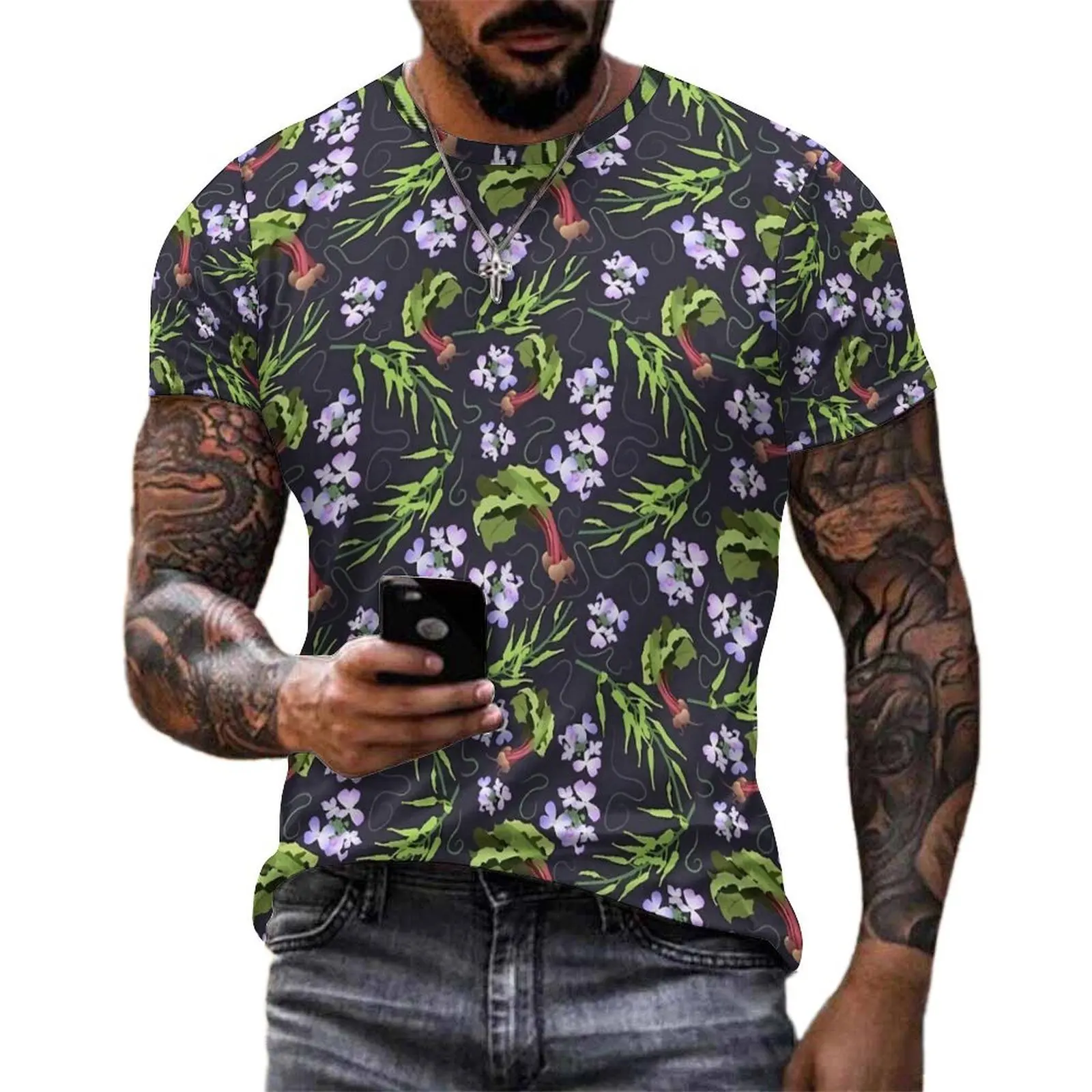 Beach T Shirt Radishes Print T-Shirts Purple Floral Basic Harajuku Tees For Couple Short Sleeves Pattern Oversized Clothing