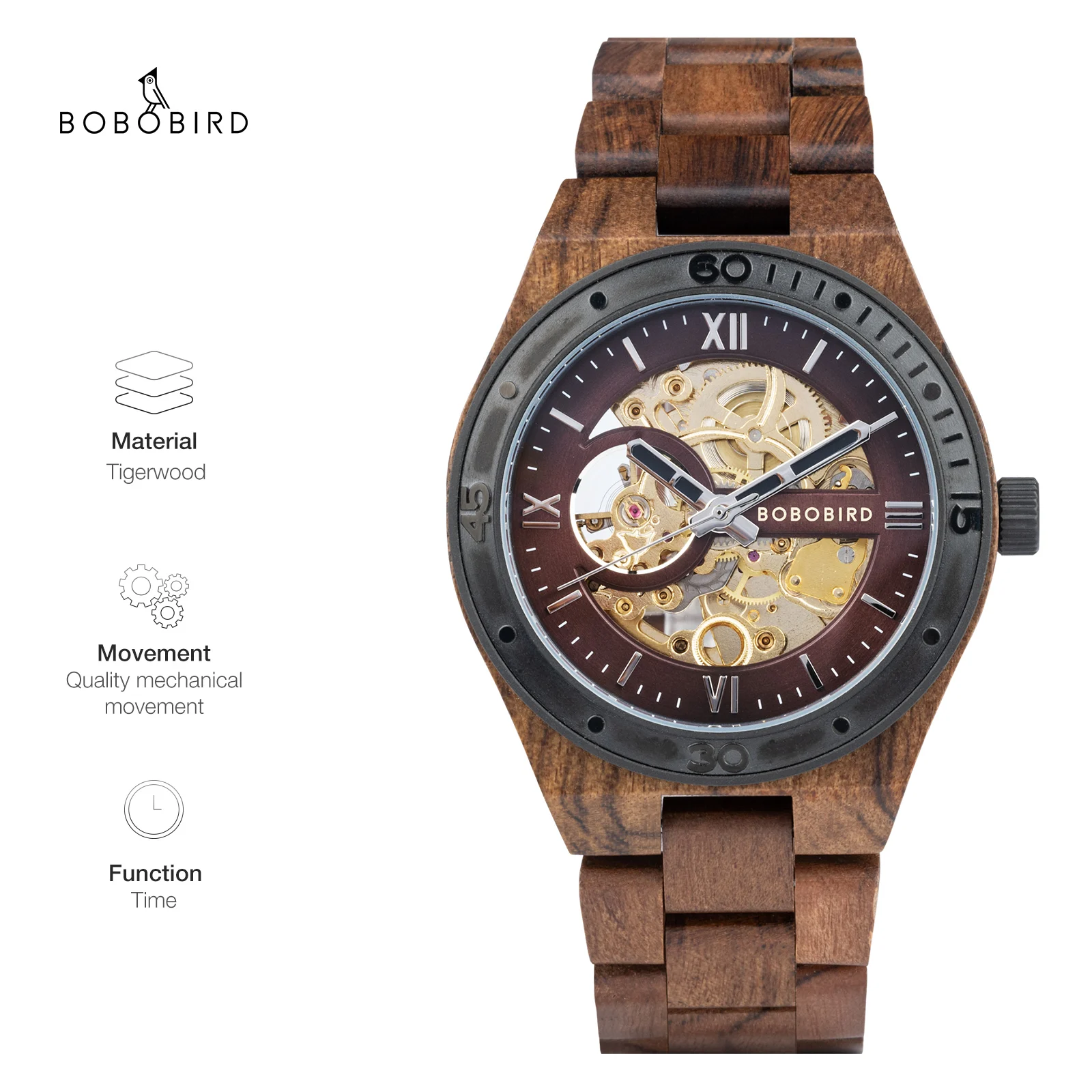 BOBO BIRD Men Mechanical Watch New Top Wood Sport Wristwatches Hollow Out Automatic Mechanical Watch Custom Great Gift Box