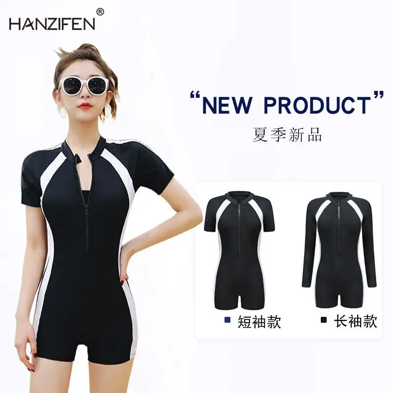 

Sports one-piece swimming costume women's suit long short sleeve with bra pads spa swim ladies adult wholesale