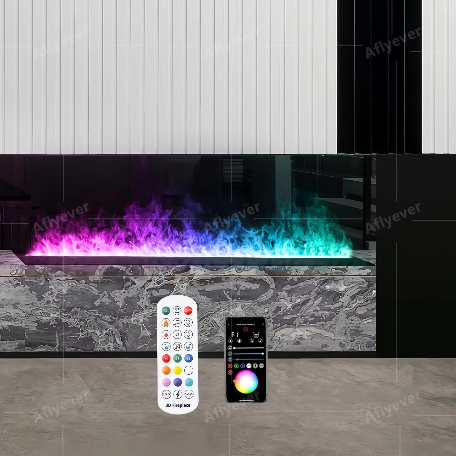

Decorative Indoor 3D Mist Fireplace Automatic Water Addition Multicolor LED Flame APP Steam Fireplace Living Room Humidifier