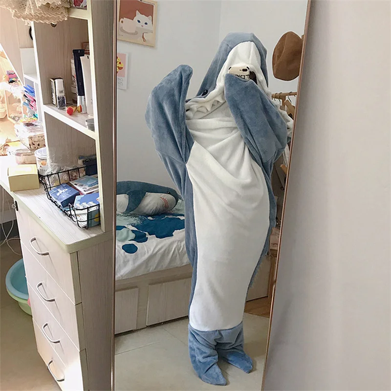 Cartoon Shark Sleeping Bag Pajamas Office Nap Shark Blanket Karakal High Quality Fabric Mermaid Shawl Blanket For Children Adult