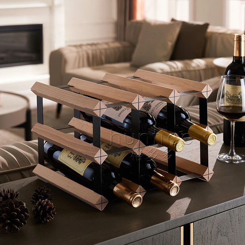 Red wine rack decoration modern and simple home solid wood wine rack creative lattice red wine rack wooden bottle rack wine rack