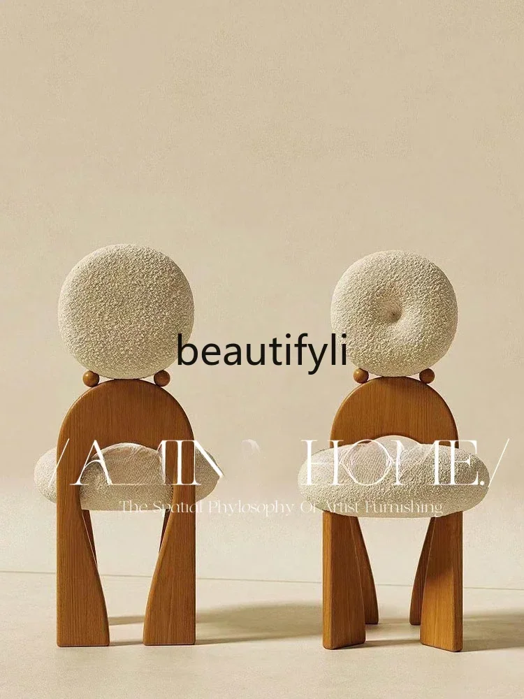 

ss C Designer earrings chair lamb wool high back dining chair bedroom makeup stool retro solid wood dresser special-shaped chair