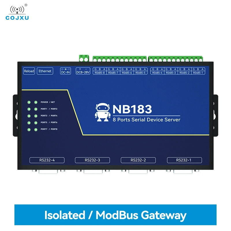 

8-канальный последовательный сервер RS485/232/422 к RJ45 COJXU NB183S ModBus RTU к TCP встроенный Watchdog MQTT/HTTP IOT модуль