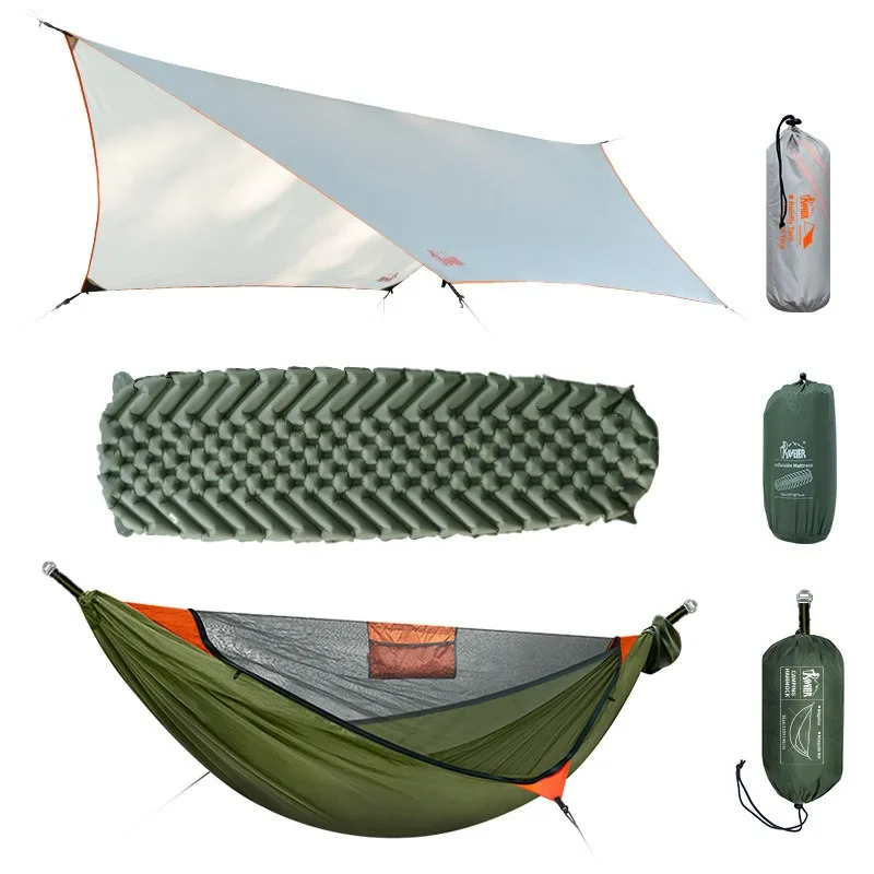 Camping with mosquito net, hammock, ridge rope, increased anti rollover, Bushcraft quick opening mosquito proof hammock