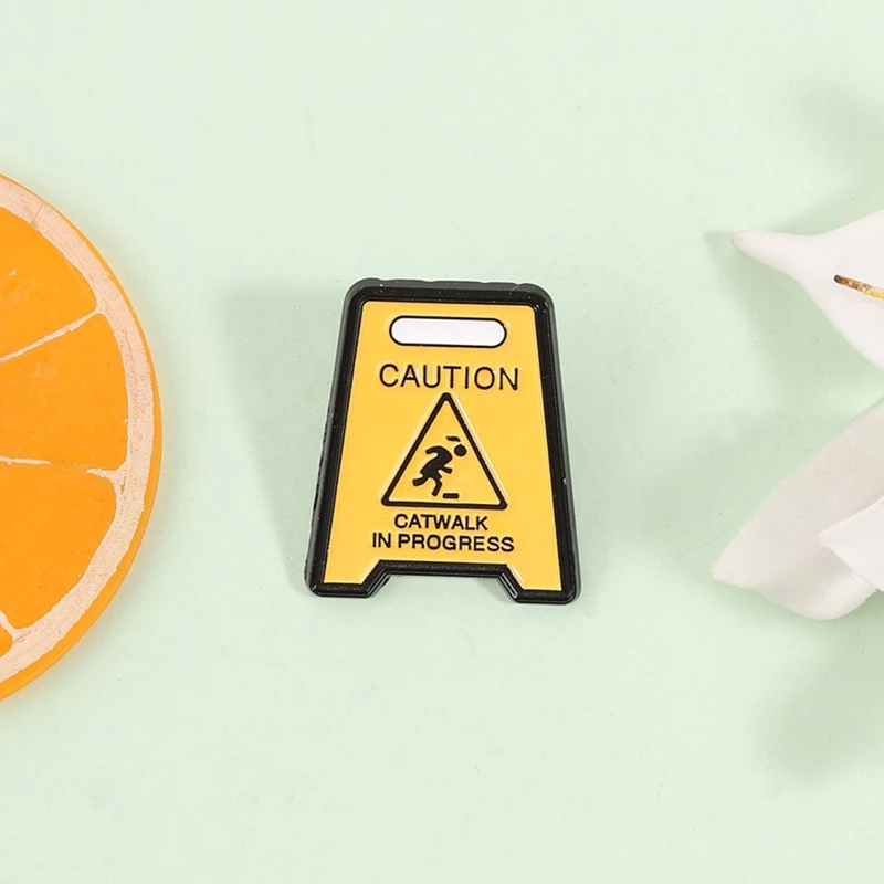 Funny Warning Sign Enamel Pin Stop Sign Caution Catwalk In Progress Stop Symbol Brooch Lapel Badge Jewelry Gift for Friends ﻿