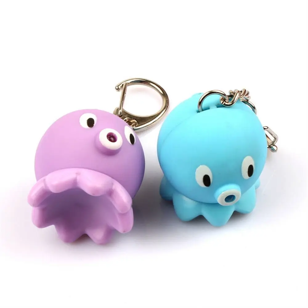 3D Simulation Octopus Keychain Animal Keyholder With Sound Light Sound Key Ring LED Torch Bag Pendant Led Keychains