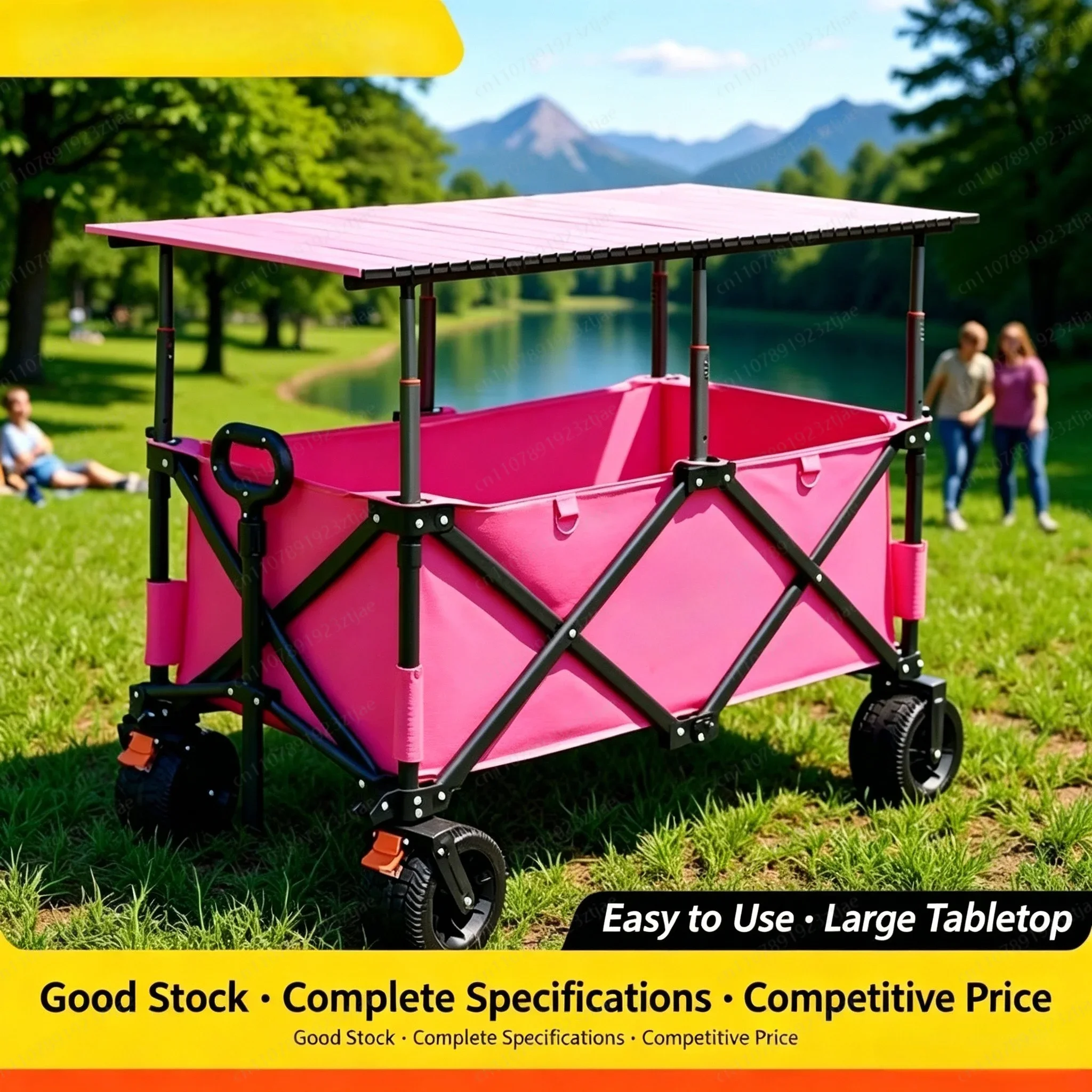 2-in-1 Camping & Market Trolley with Canopy,  Lift Table Foldable Cart for Street Vendor Display