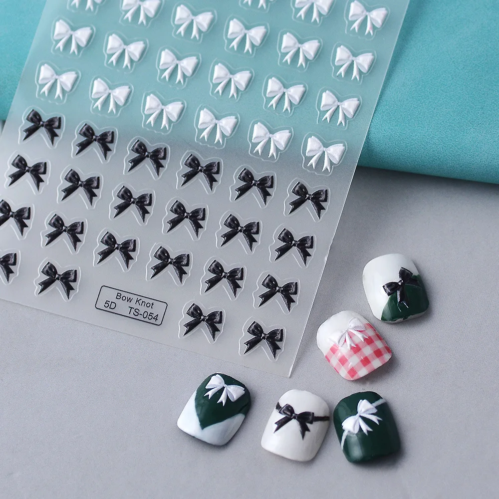 

1PCS Black White Bow Butterfly 5D Nail Stickers Nail Art Decoration Relief Disney Cartoon Flower Nail Art Stickers Nail Supplies