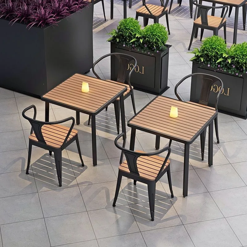 Small apartment metal leisure outdoor tables and chairs courtyard balcony milk tea shop sunscreen combination complete set of me