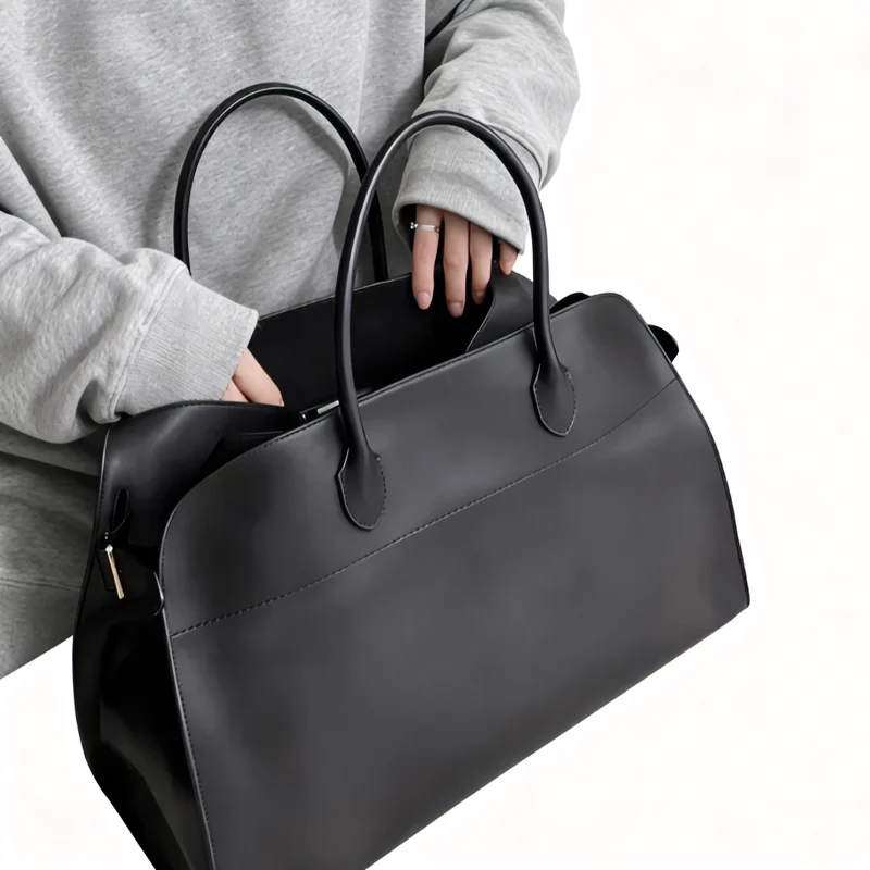 New High-Quality Large Capacity Cowhide Black Women'S Leather Zipper Handbag Suitable For Vacation And Business Trips