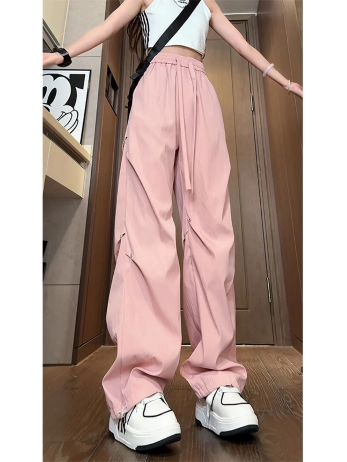 

American Style Functional Rivet Men's Summer Thin Outdoor Sports Pink Casual Pants Quick Dry Lightweight Workwear Trousers