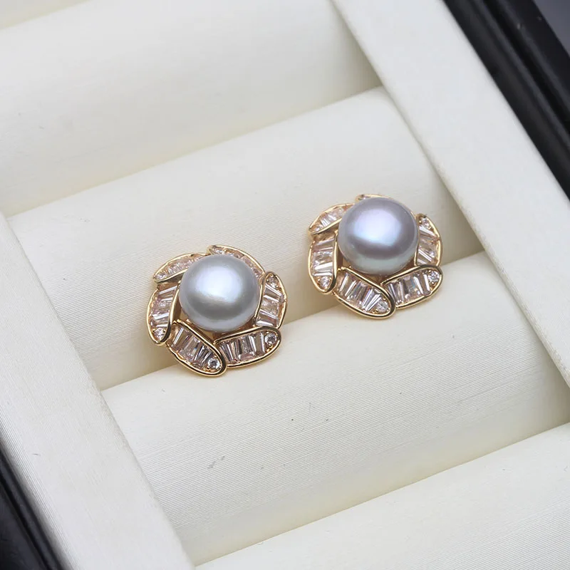 Real Freshwater Natural Pearl Stud Earrings Women,925 Sterling Silver Pearl Earring Wife Mother's Day Gift White