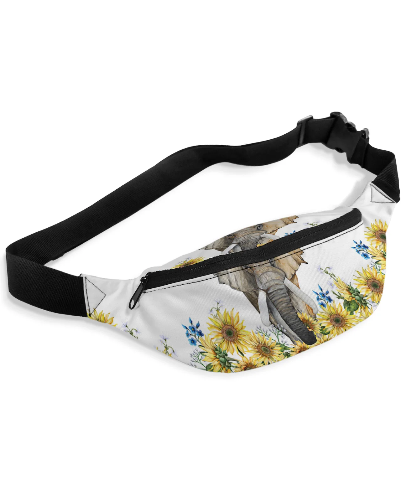 Elephant Sunflower Flower White Men Women Waist Bag Fanny Pack Purse Phone Belt Bag Wallet Pouch Waterproof Banana Hip Bags