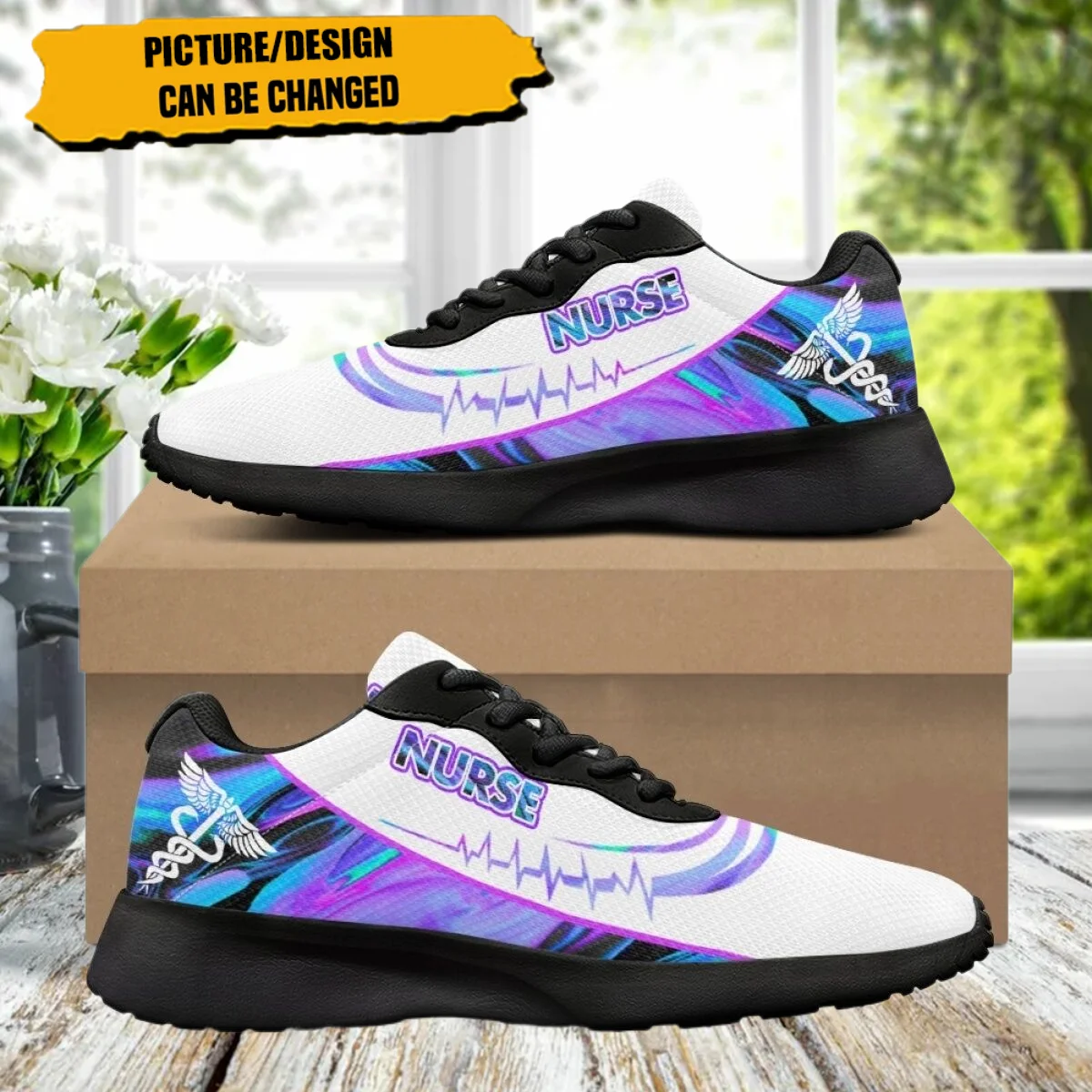 Fashion Sneaker Women Flats Autumn Nurse Medical Tool Heartbeat Pattern Unisex Breathable Running Shoes for Outdoor Gym Athletic