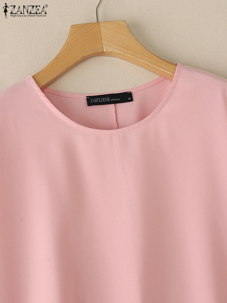 Zanzea Elegante Vrouwen Blouses Streetwear 2025, Zomer Mode Ronde Hals Gebonden Uitsparing Bladerdeeg Mouw Blusas Mujer Effen Kleur Tops